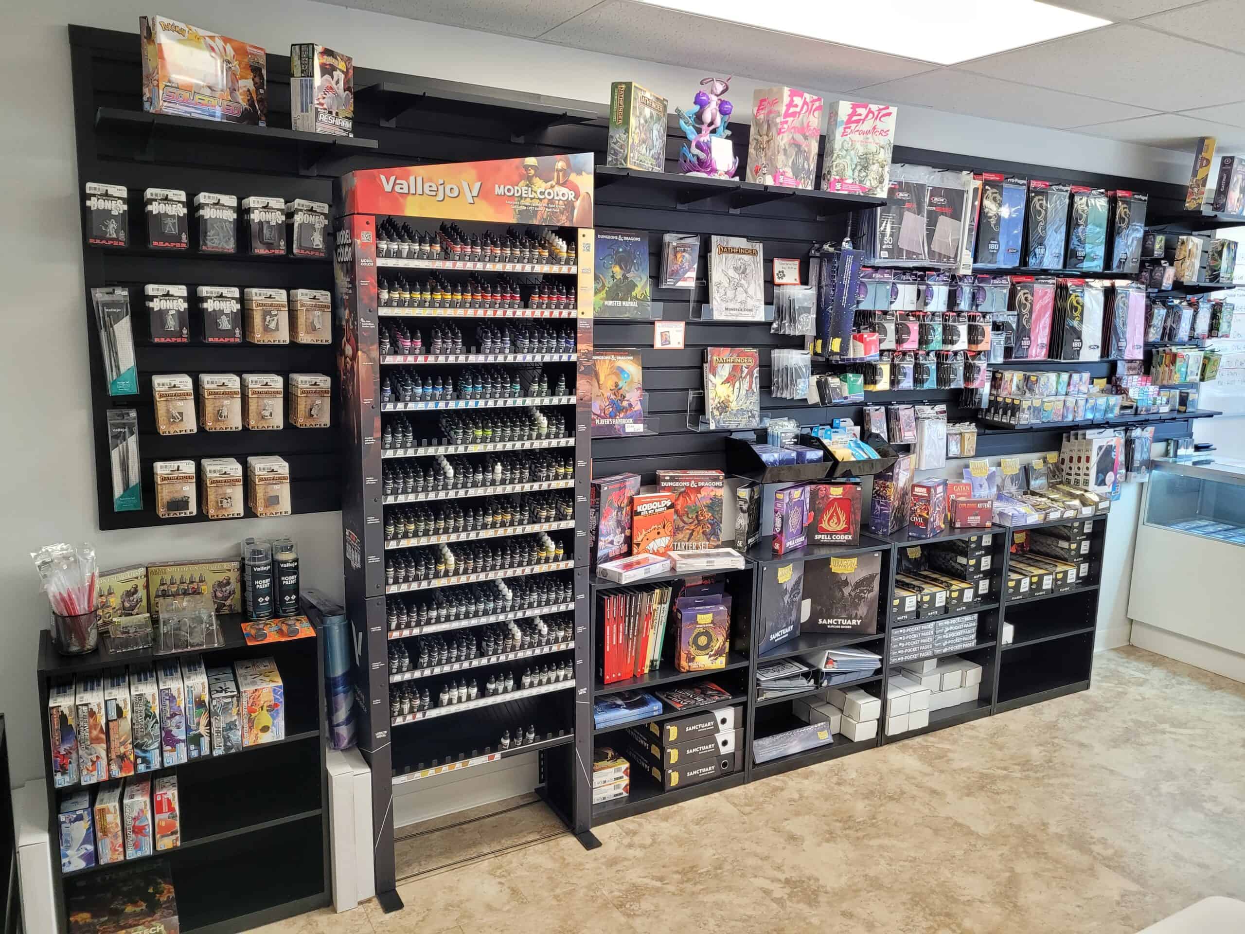 Northeast Games & Hobbies Product Wall From Rear