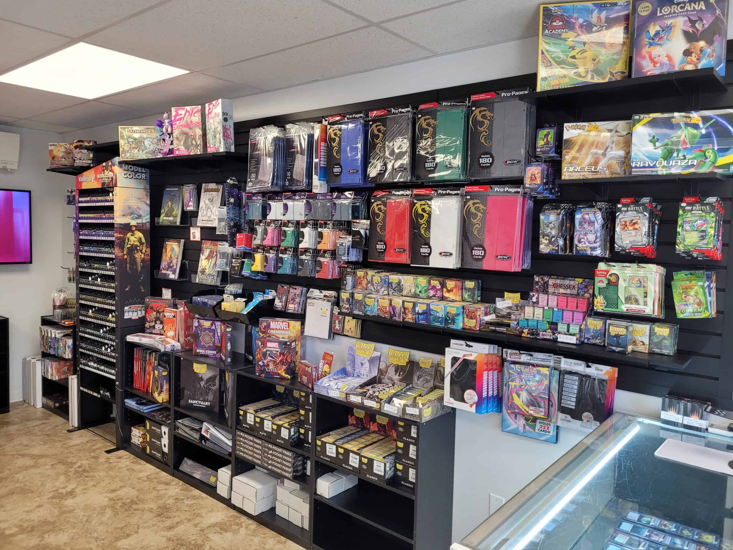 Northeast Games & Hobbies Store Product Wall From Front