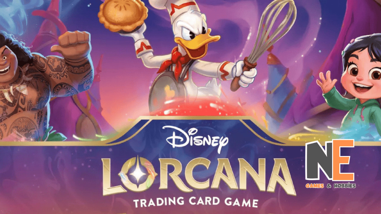 Disney Lorcana trading card game featuring popular characters like Donald Duck and a young girl, dis.