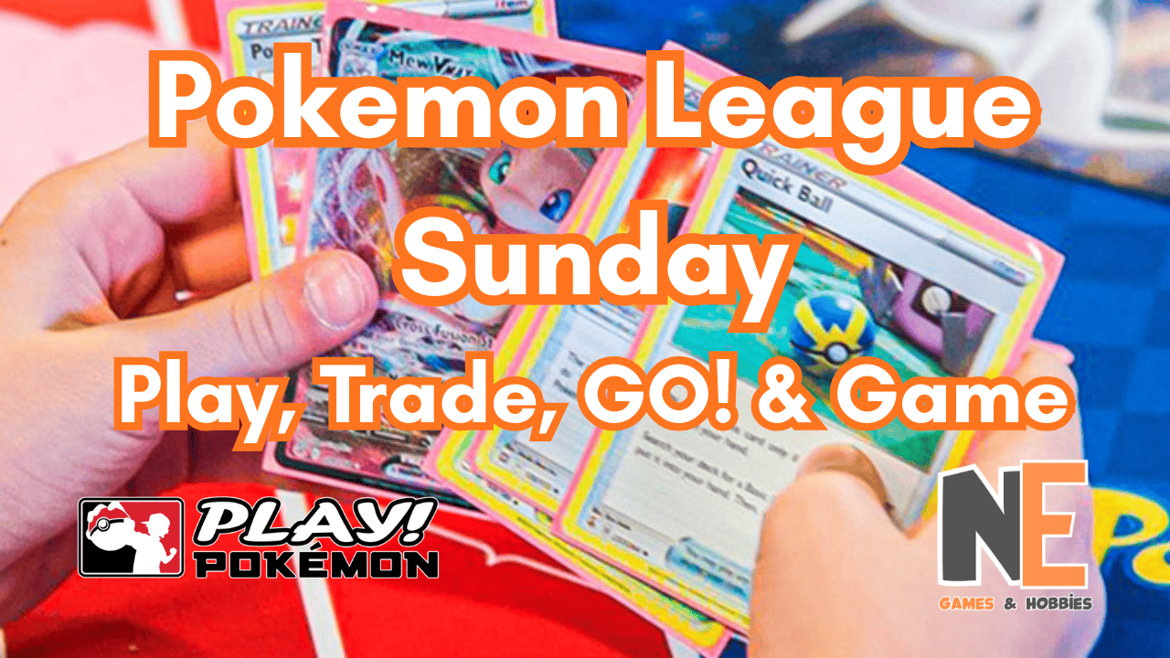 Collection of Pokémon trading cards for Pokémon League Sunday event.